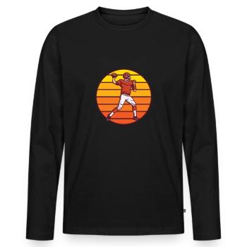 Rugby Fußballer Retro Sonnenuntergang Fußball - Männer Premium Bio Langarmshirt - Schwarz - Vorne - Nico (187cm)