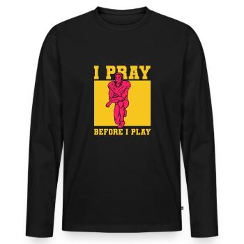 Footballeur Je prie avant de jouer au football - T-shirt manches longues Premium bio Homme - noir - Devant - Nico (187cm)