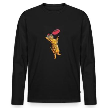 Sport Rugby Fußballer Katze Fußball - Männer Premium Bio Langarmshirt - Schwarz - Vorne - Nico (187cm)