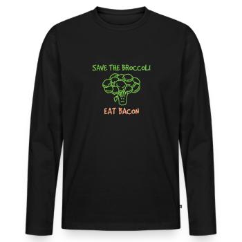 Sauvez le brocoli Mangez du bacon Bacon de porc - T-shirt manches longues Premium bio Homme - noir - Devant - Nico (187cm)