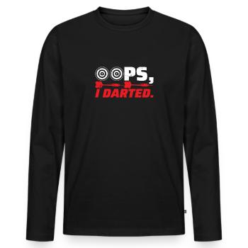 Hoppla, ich habe einen Pfeil ins Schwarze gepfeilt - Männer Premium Bio Langarmshirt - Schwarz - Vorne - Nico (187cm)