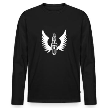 Bougie d'allumage avec moteur d'ailes mécanicien de sport automobile - T-shirt manches longues Premium bio Homme - noir - Devant - Nico (187cm)