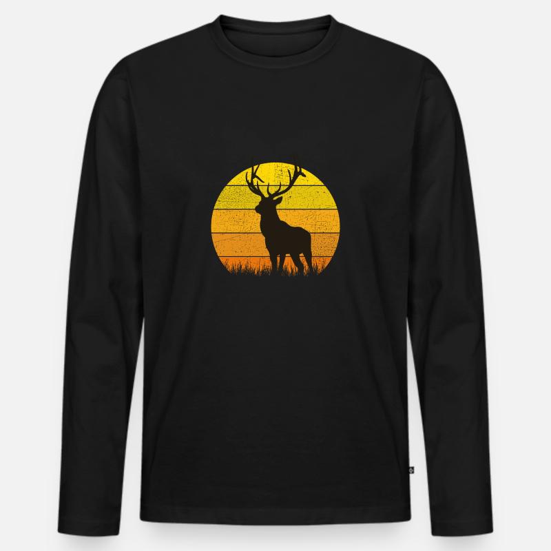 Hirsch - Männer Premium Bio Langarmshirt - Schwarz