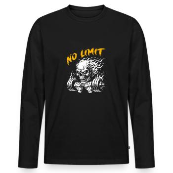 No Limit Hard Workout Skull with Dumbbell - Men's Premium Organic Long Sleeve Shirt - black - Front - Nico (187cm)