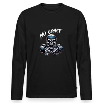 No Limit Workout Bodybuilding Skull mit Hantel - Männer Premium Bio Langarmshirt - Schwarz - Vorne - Nico (187cm)