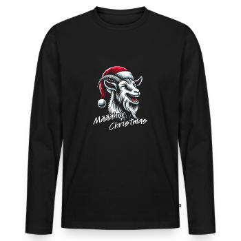 Drôle de chèvre de Noël avec chapeau de Père Noël - T-shirt manches longues Premium bio Homme - noir - Devant - Nico (187cm)