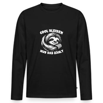Faultier cool bleiben nur keinen Stress Spruch - Männer Premium Bio Langarmshirt - Schwarz - Vorne - Nico (187cm)