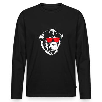 Affe mit Roter Sonnenbrille - Männer Premium Bio Langarmshirt - Schwarz - Vorne - Nico (187cm)