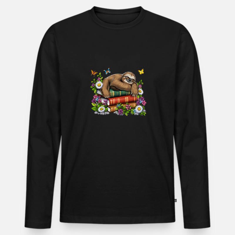 Lazy Sloth Bücher - Männer Premium Bio Langarmshirt - Schwarz