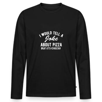 Les thés blagues Kithy racontent une blague sur la pizza, - T-shirt manches longues Premium bio Homme - noir - Devant - Nico (187cm)
