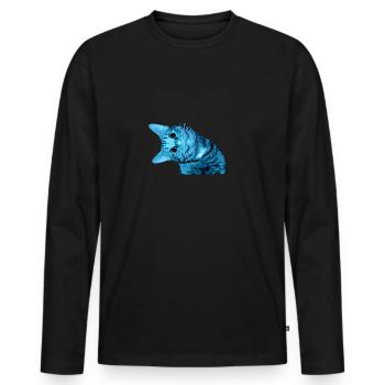 chat souriant - T-shirt manches longues Premium bio Homme - noir - Devant - Nico (187cm)