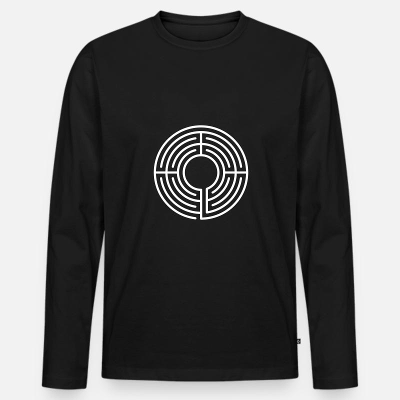 klassisches rundes vierachsiges Labyrinth - Männer Premium Bio Langarmshirt - Schwarz