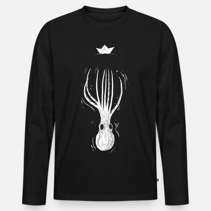 Octopus und Origami Boot - Männer Premium Bio Langarmshirt - Schwarz