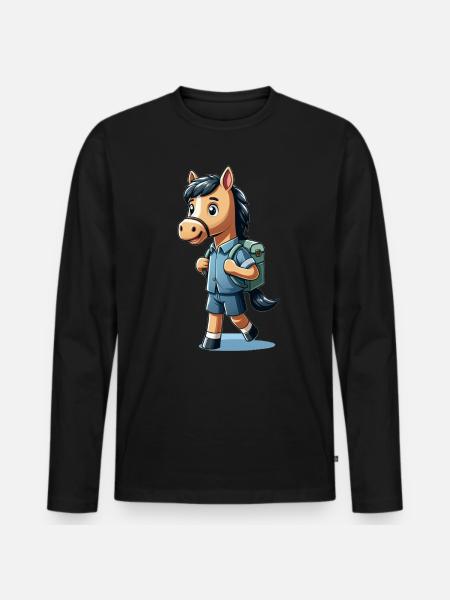 Cute Schoolboy Horse - Men's Premium Organic Long Sleeve Shirt - black