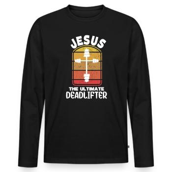 Jésus L’ultime soulevé de terre rétro Jésus - T-shirt manches longues Premium bio Homme - noir - Devant - Nico (187cm)