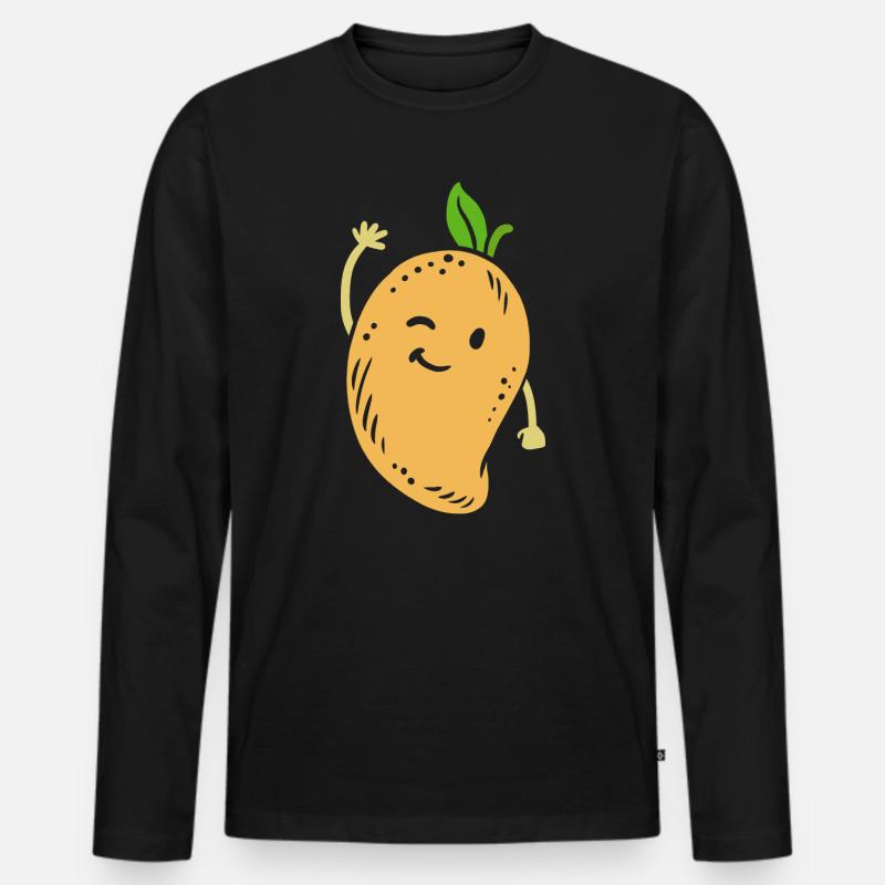 Mango Obst Kawaii - Männer Premium Bio Langarmshirt - Schwarz