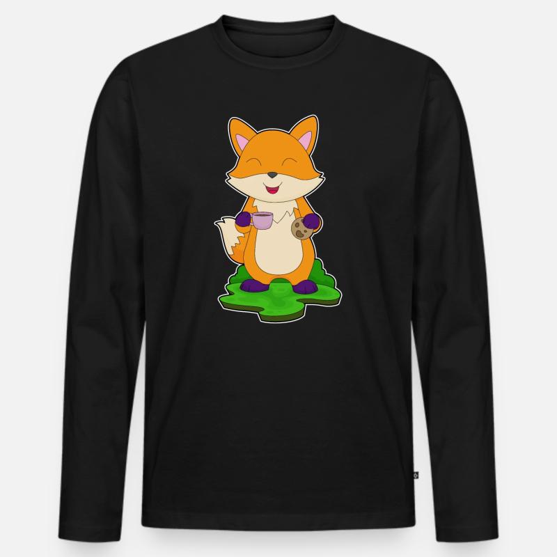 Fuchs Kaffee Cookie - Männer Premium Bio Langarmshirt - Schwarz