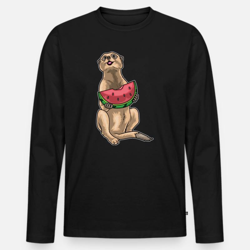 Erdmännchen Wassermelone - Männer Premium Bio Langarmshirt - Schwarz