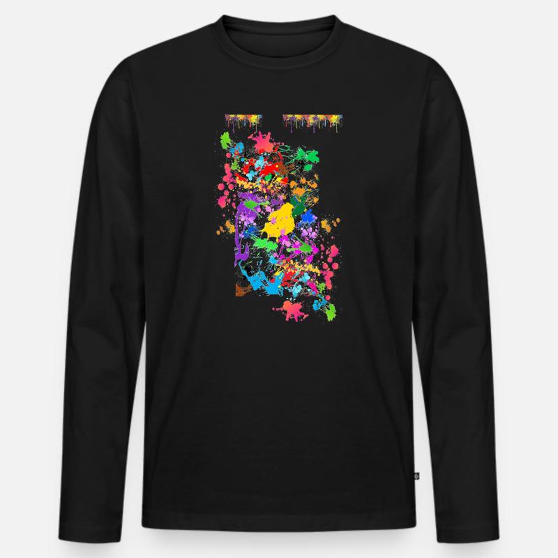 Abstrakte Farbspritzer - Männer Premium Bio Langarmshirt - Schwarz