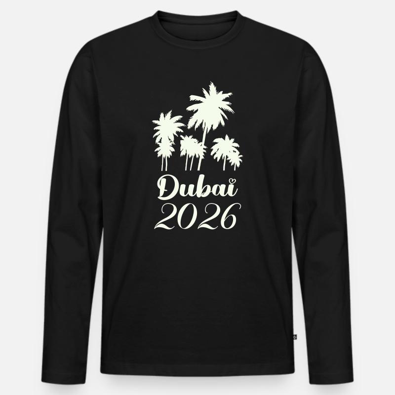 Dubai Palmen 2026 Script - Männer Premium Bio Langarmshirt - Schwarz