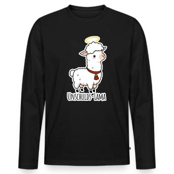 Innocence Lama didn't do it - Men's Premium Organic Long Sleeve Shirt - black - Front - Nico (187cm)