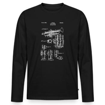 Trompette – Brevet de dessin technique Vintage blanc - T-shirt manches longues Premium bio Homme - noir - Devant - Nico (187cm)