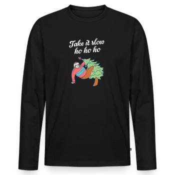 Take It Slow Ho Ho Ho Christmas Sloth - Men's Premium Organic Long Sleeve Shirt - black - Front - Nico (187cm)