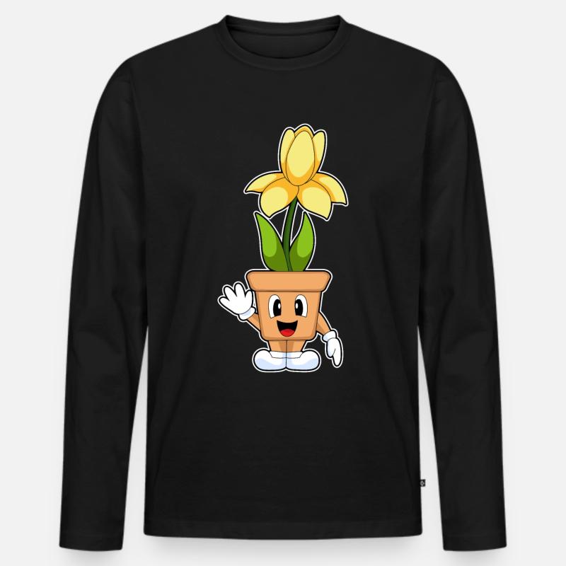 Blumentopf Narzisse Blumen - Männer Premium Bio Langarmshirt - Schwarz
