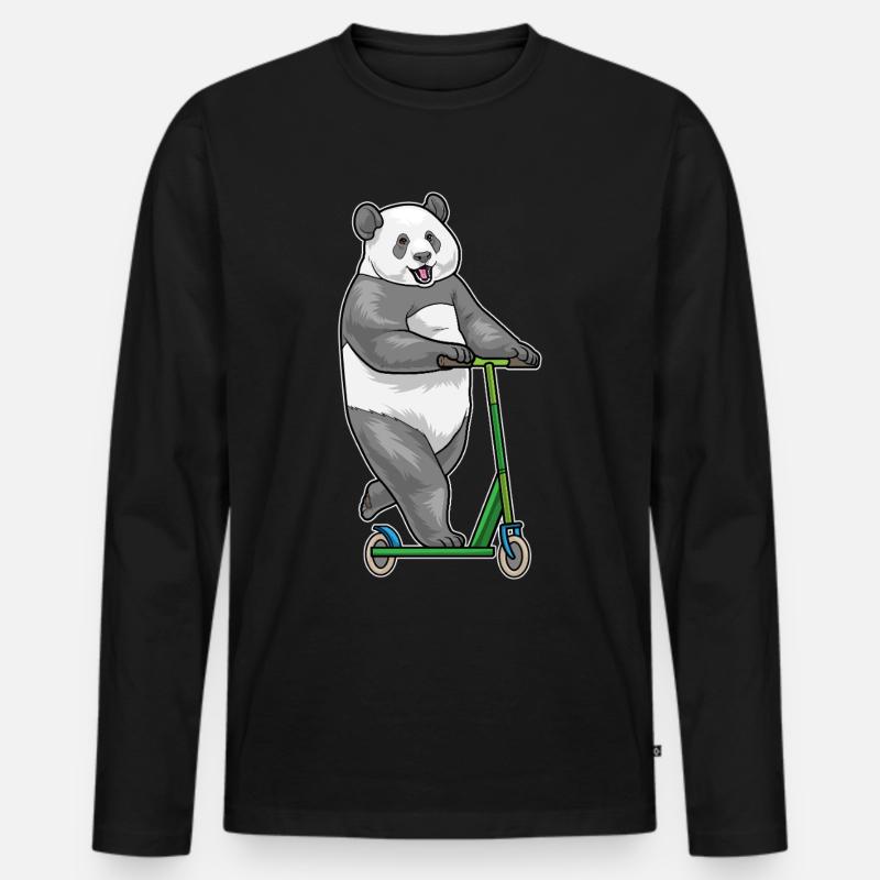 Panda Scooter - Männer Premium Bio Langarmshirt - Schwarz