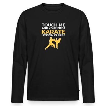 Karate Spruch für Karateka & Kampfsportler Kick - Männer Premium Bio Langarmshirt - Schwarz - Vorne - Nico (187cm)