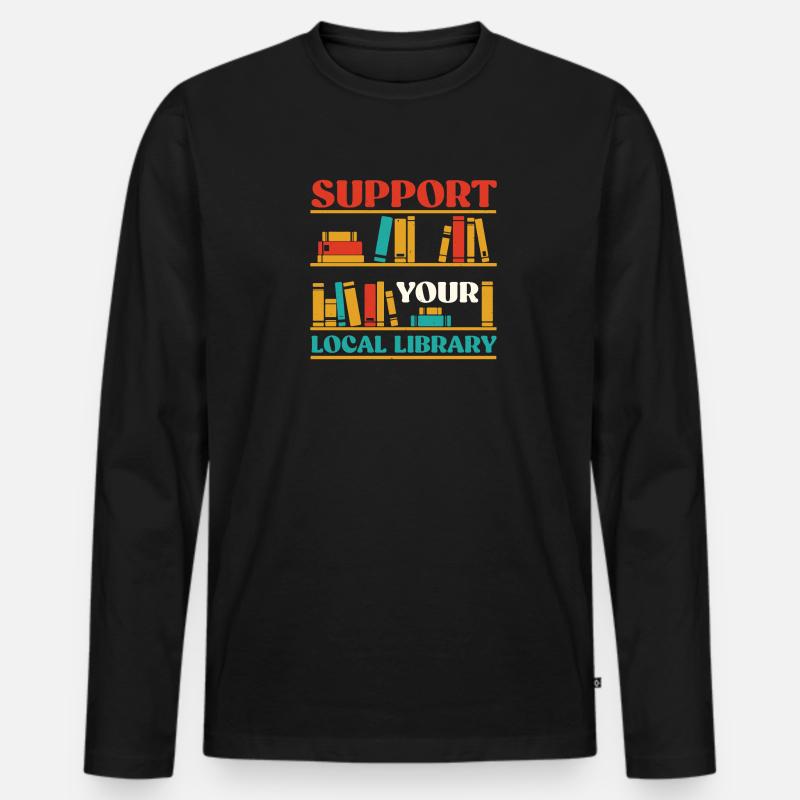 Bibliothek Bibliothekar Lesen - Männer Premium Bio Langarmshirt - Schwarz