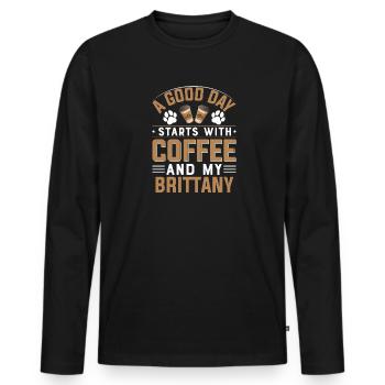 Epagneul Breton Epagneul Café Breton - T-shirt manches longues Premium bio Homme - noir - Devant - Nico (187cm)