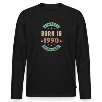 1990 - Baujahr 1990 - Jahrgang 1990 - Männer Premium Bio Langarmshirt - Schwarz - Vorne - Nico (187cm)
