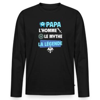 Papa homme mythe légende. - T-shirt manches longues Premium bio Homme - noir - Devant - Nico (187cm)