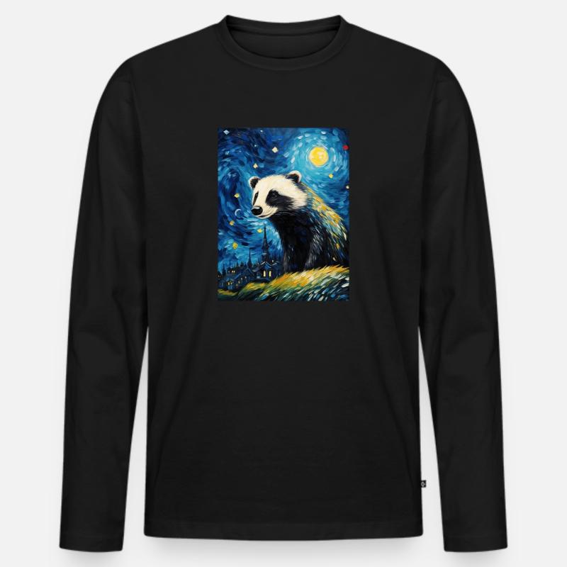 Dachs van gogh sternennacht - Männer Premium Bio Langarmshirt - Schwarz
