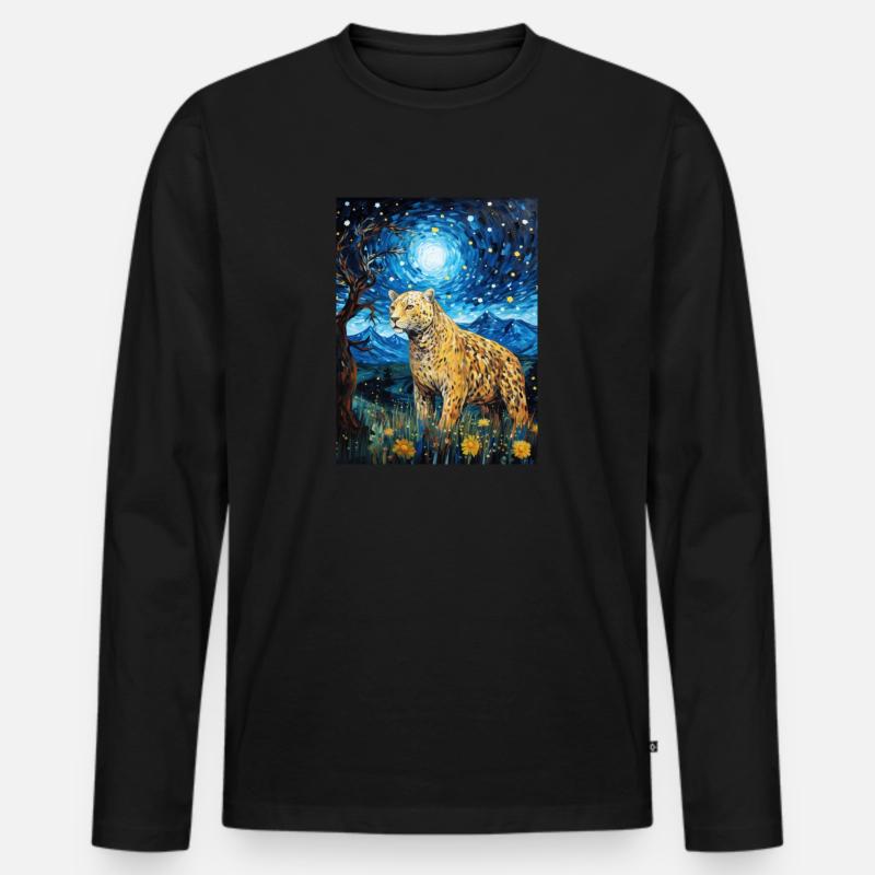 Jaguar Van Gogh Style - Männer Premium Bio Langarmshirt - Schwarz