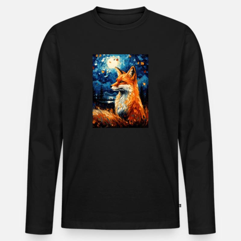 Fuchs Van Gogh Style - Männer Premium Bio Langarmshirt - Schwarz