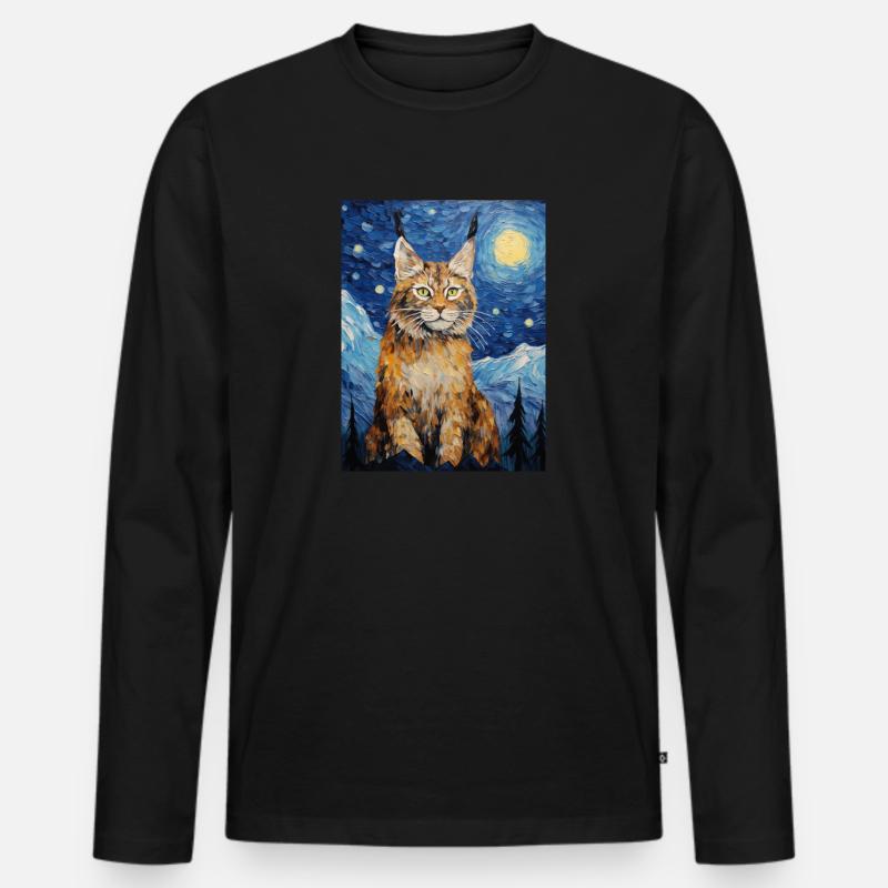 luchs, van gogh, sternennacht, tier - Männer Premium Bio Langarmshirt - Schwarz