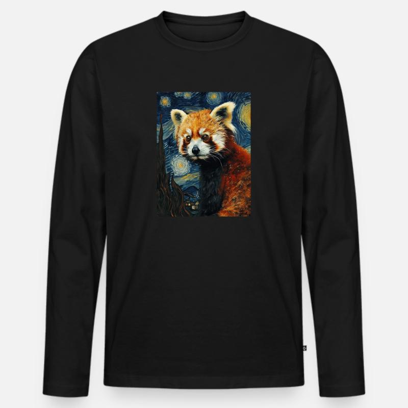 roter panda, van gogh, style - Männer Premium Bio Langarmshirt - Schwarz