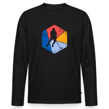 Vintage Floorball Player Motif Floorball - Men's Premium Organic Long Sleeve Shirt - black - Front - Nico (187cm)
