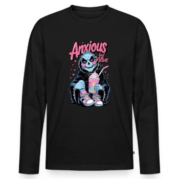 Un design créatif de la Faucheuse anxieux mais vivant avec - T-shirt manches longues Premium bio Homme - noir - Devant - Nico (187cm)