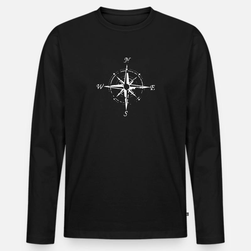 Windrose mit den Himmelsrichtungen - Männer Premium Bio Langarmshirt - Schwarz