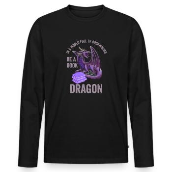 Rat de bibliothèque Bookdragon Books Dragon Book Fan De lecture Fan - T-shirt manches longues Premium bio Homme - noir - Devant - Nico (187cm)
