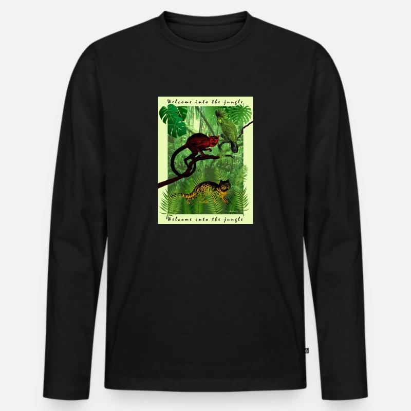 Tiere im Dschungel - Männer Premium Bio Langarmshirt - Schwarz