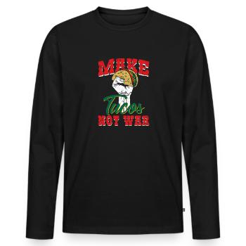 Mach Tacos keinen Krieg - Mexico - Taco Spruch - Männer Premium Bio Langarmshirt - Schwarz - Vorne - Nico (187cm)