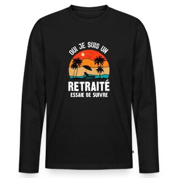 je suis un retraité - T-shirt manches longues Premium bio Homme - noir - Devant - Nico (187cm)