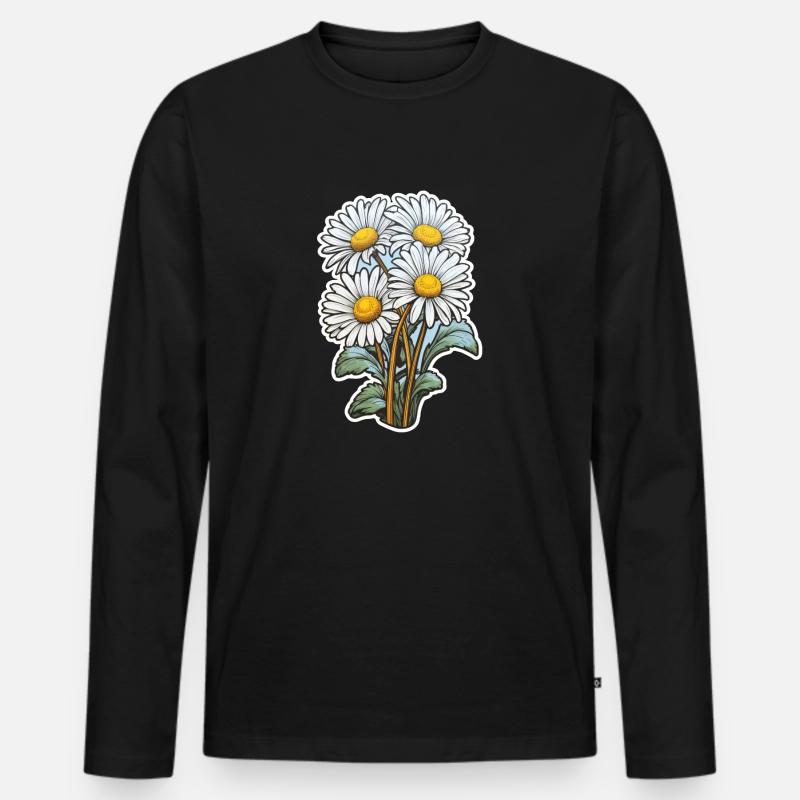 Gänseblümchen 4 Blüten - Männer Premium Bio Langarmshirt - Schwarz