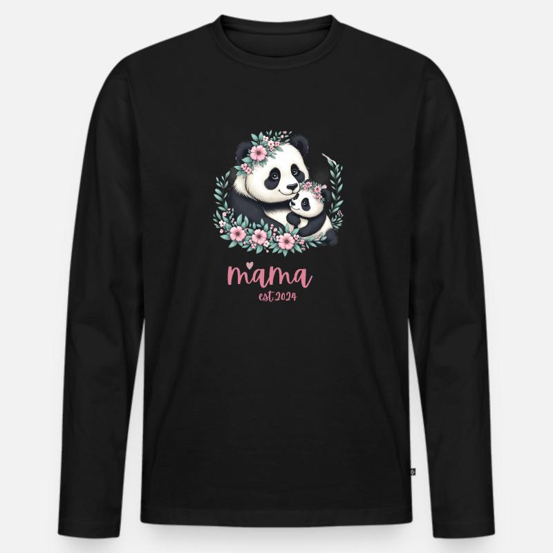 Mama est 2024 I Panda Bear Mum I First Time Mom - Männer Premium Bio Langarmshirt - Schwarz