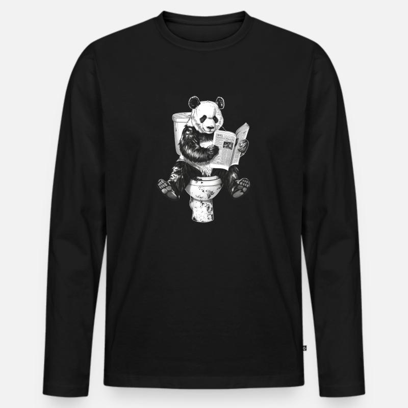 Panda wc: ssä - Premium luomulaatuinen miesten pitkähihainen paita - musta
