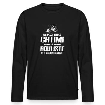 Chtimi bouliste pétanque cadeau drôle chti ch'ti - T-shirt manches longues Premium bio Homme - noir - Devant - Nico (187cm)